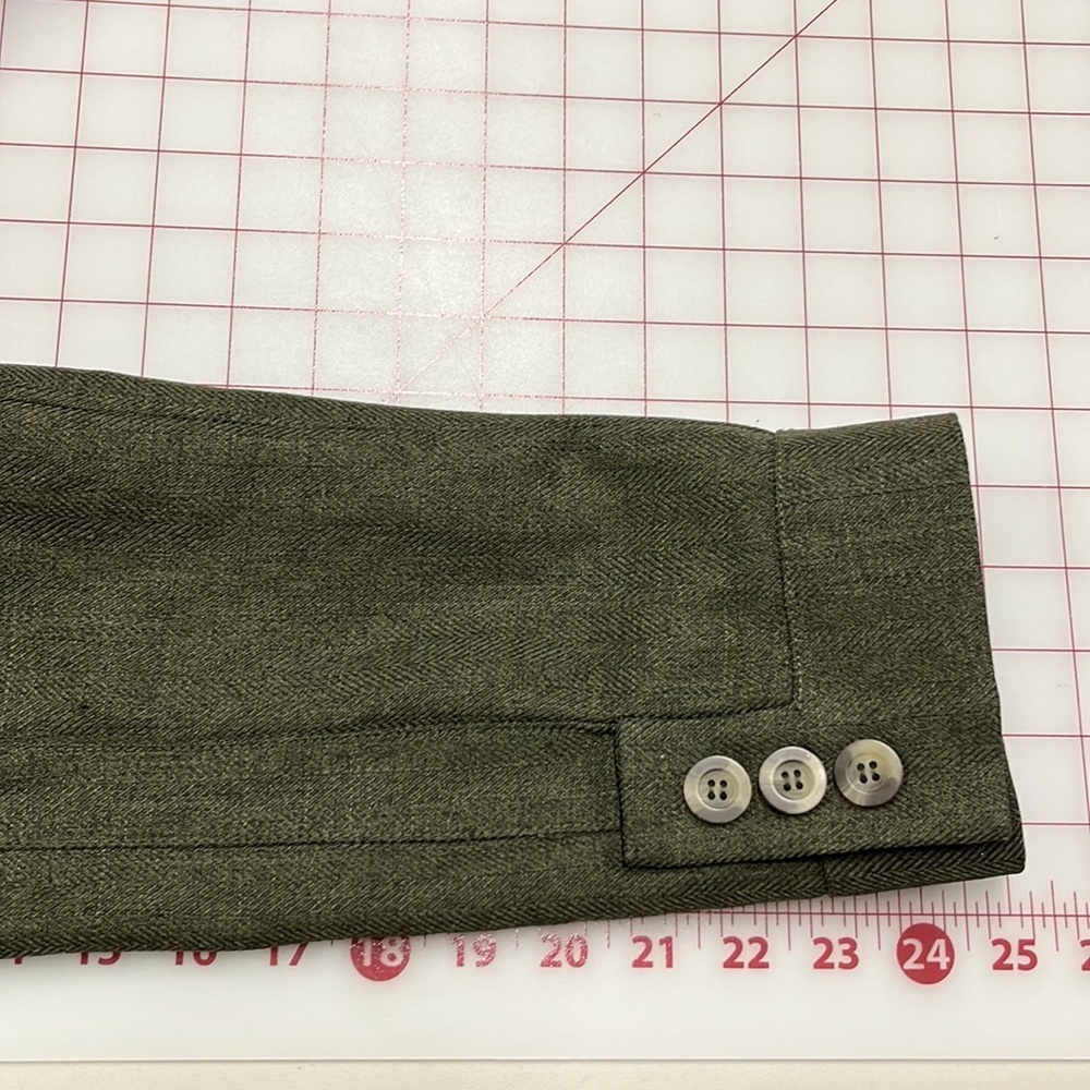 ANTONIO MELANI Career Olive Fitted Subtle Herringbone Blazer Collar Detail SZ 12 - Picture 13 of 16